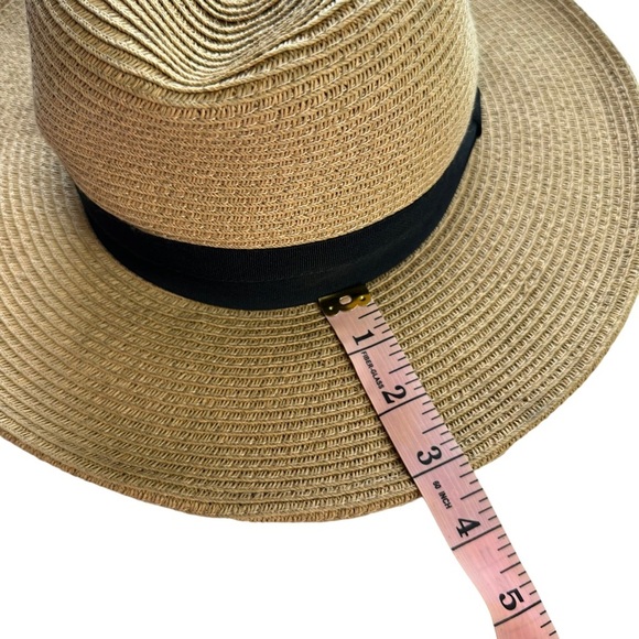 Women's OSFM Beige Paper Braided Fedora With A Bow Band - Picture 7 of 10